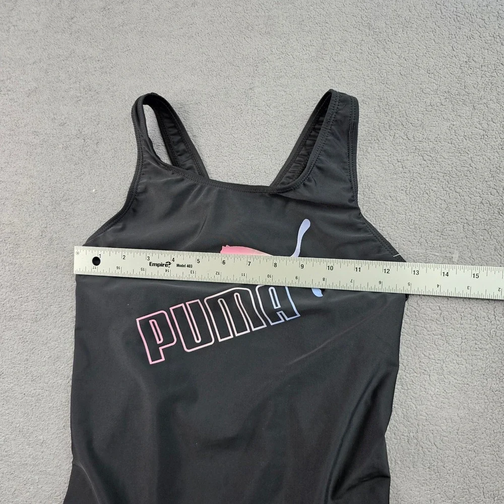 PUMA One-Piece Swimsuit Girls XL  Black Solid Stretch Racerback Keyhole SSP23V8S